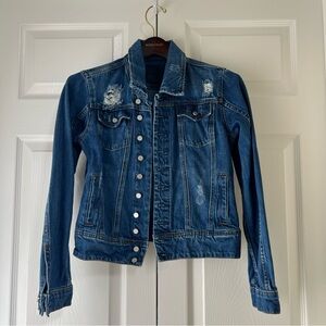 Blank NYC Blue Denim Distressed Crop Jean Jacket Size XS NWOT